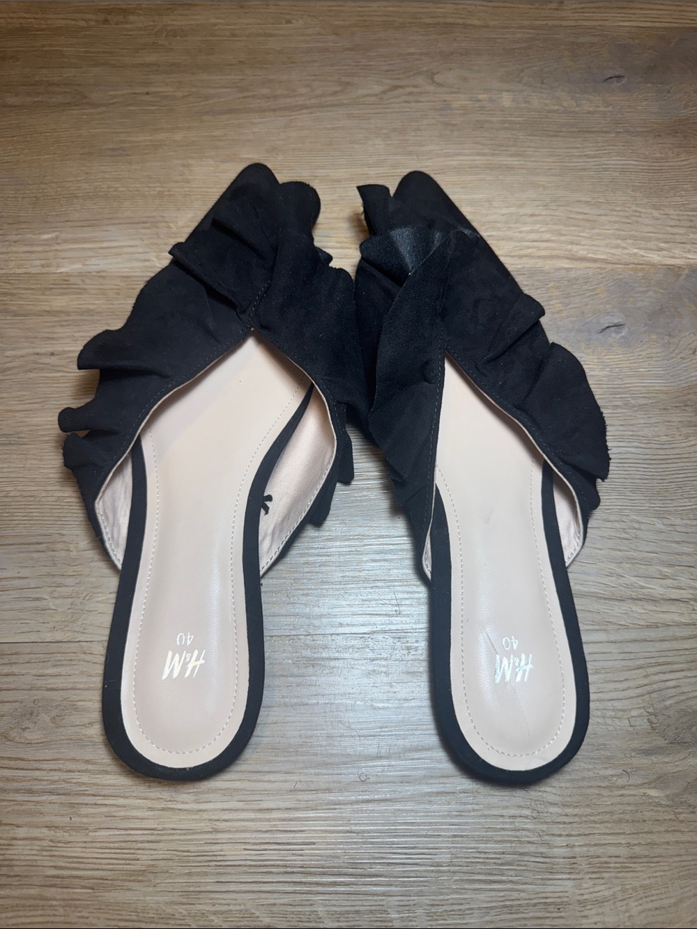 H&M Black Ruffle Slide Mules